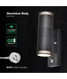 V-Tac GU10 vegglampe med PIR-sensor - Opp/ned-lys, IP44 utendørs, sort, uten lyskilde