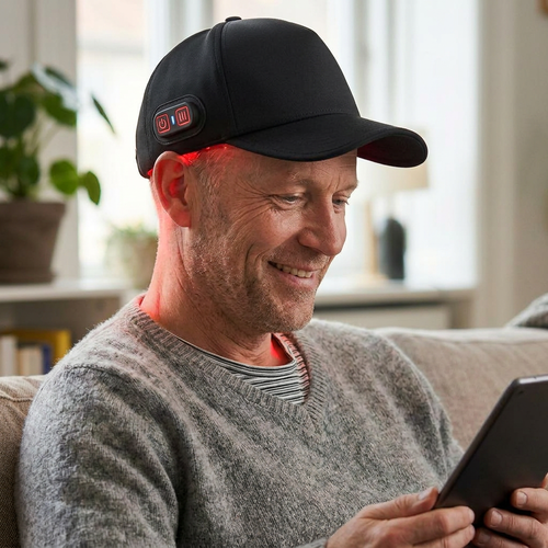 Lysterapi-caps, infrarød - Trådløs, USB-C lading, rødt og nær-infrarødt lys