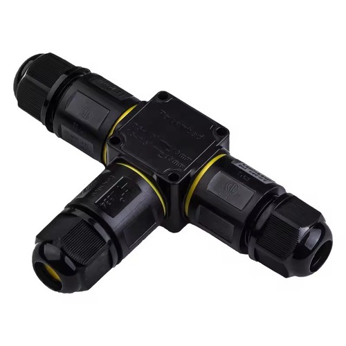 Sort T-koblingsboks, 3-leder - IP68 vanntett, for skjøting av ledninger, Ø6-11mm kabel