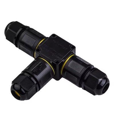Sort rund koblingsboks, 5 ledere - For sammenkobling av ledninger, DALI/1-10V dimming, IP68 vanntett