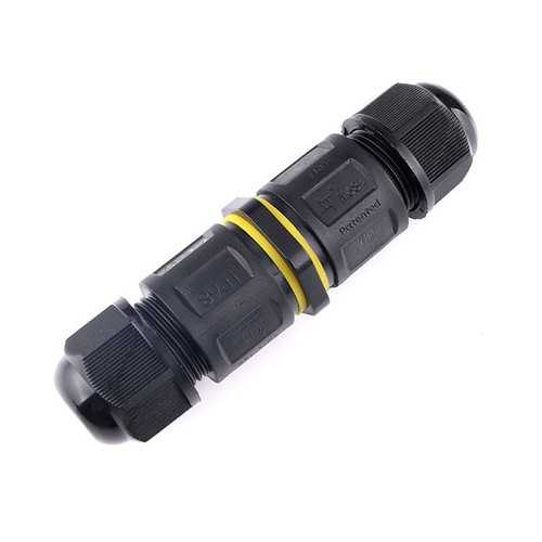 Sort rund koblingsboks, 5 ledere - For sammenkobling av ledninger, DALI/1-10V dimming, IP68 vanntett