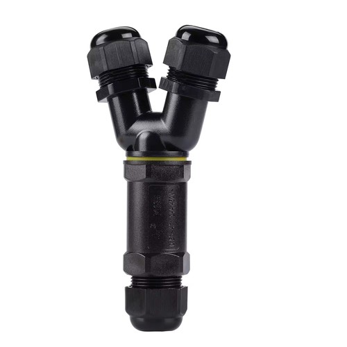 Sort Y-koblingsboks, 3-leder - IP68 vanntett, for skjøting av ledninger, Ø8-12mm kabel