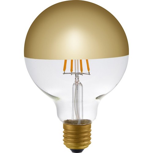 E27 4W dimbar LED kronepære - G95, toppforsølvet gull, 350lm, 2500K, filament globe