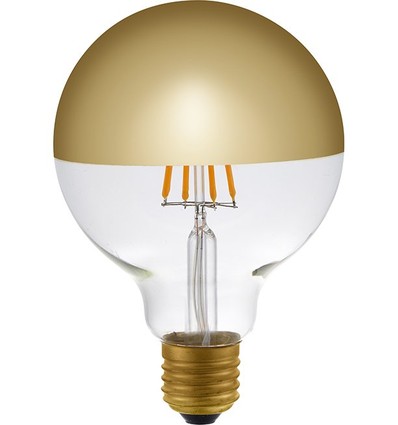 E27 4W dimbar LED kronepære - G95, toppforsølvet gull, 350lm, 2500K, filament globe