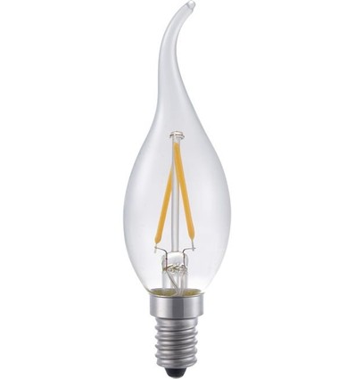 E14 1,5W dimbar LED kronepære med tipp - C35, 140lm, 2500K, klart glass, filament