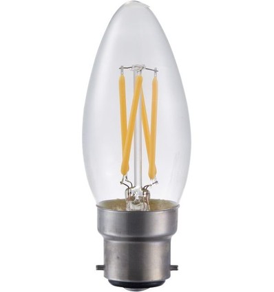 B22d 4W LED kronepære dimbar - C35, filament, klart glass, 2500K
