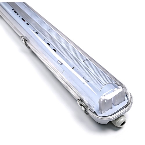 IP65 T8 LED armatur - Til 2x 120 cm LED rør, IP65 vanntett, Gjennomtrådet