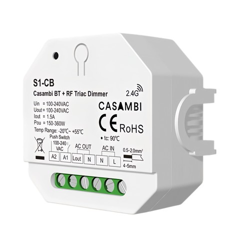 LEDlife rWave innbyggingsdimmer - Casambi, RF, push-dim, LED-dimmer, for innbygging