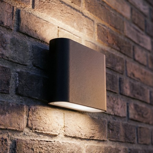 8W DuoLume vegglampe - Kvadrat, IP65, sort, opp/ned, inne/ute, inkl. lyskilde