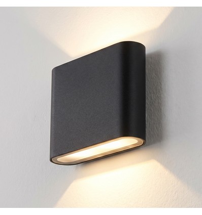 8W DuoLume vegglampe - Kvadrat, IP65, sort, opp/ned, inne/ute, inkl. lyskilde