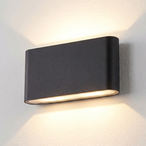 12W DuoLume vegglampe - Rektangel, IP65, sort, opp/ned, inne/ute, inkl. lyskilde