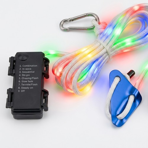 3m hvitt tau med RGB-lys - Med karabinkrok, maks. 80kg belastning