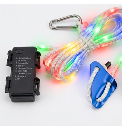 5m hvitt tau med RGB-lys - Med karabinkrok, maks. 80kg belastning