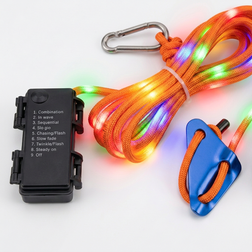 3m orange reb med RGB lys - Med karabinhage, maks. 80kg belastning