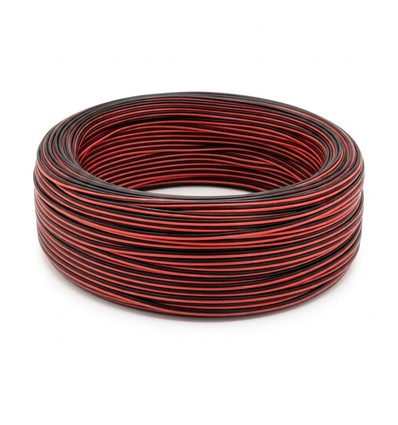 100m 1,2mm² kabel rød/sort - 2-leder (16AWG), 12-24V, til LED-strip