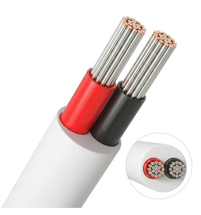 10m Kabel rød/svart, hvit rund - 2x0,35mm², 12V-24V, til LED-strip