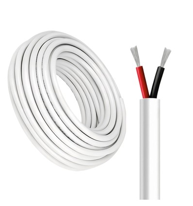 100m Kabel rød/svart, hvit rund - 2x0,35mm², 12V-24V, til LED-strip