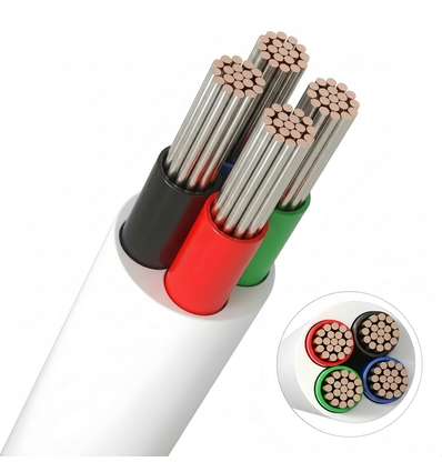 10m RGB-kabel, hvit rund - 4x0,35mm², 12V-24V til LED-strip