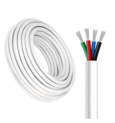 100m RGB-kabel, hvit rund - 4x0,35mm², 12V-24V til LED-strip