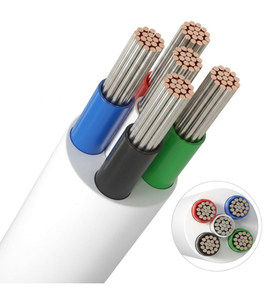 10m RGBW kabel, hvit rund - 5x0,35mm², 12V-24V til LED-strip