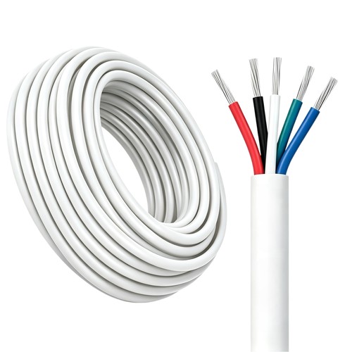 100m RGBW kabel, hvit rund - 5x0,35mm², 12V-24V til LED-strip