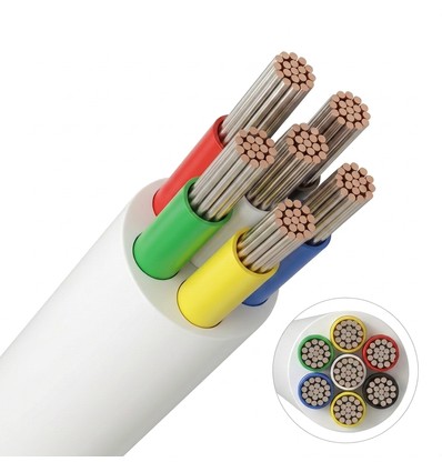 20m RGB+CCT kabel, hvit rund - 6x0,35mm², 12V-24V til LED-strip