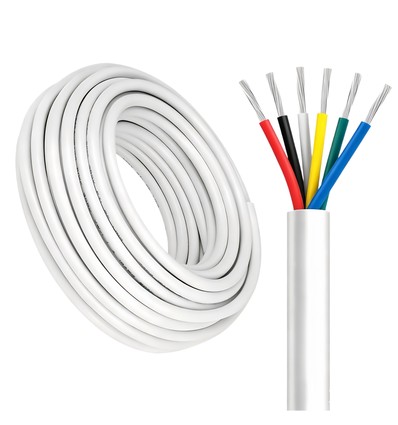 100m RGB+CCT kabel, hvit rund - 6x0,35mm², 12V-24V til LED-strip