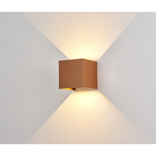 6W dimbar CUBIC PRO vegglampe - IP65, Corten, viderekobling, justerbar, firkantet, opp/ned, inne/ute, inkl. lyskilde