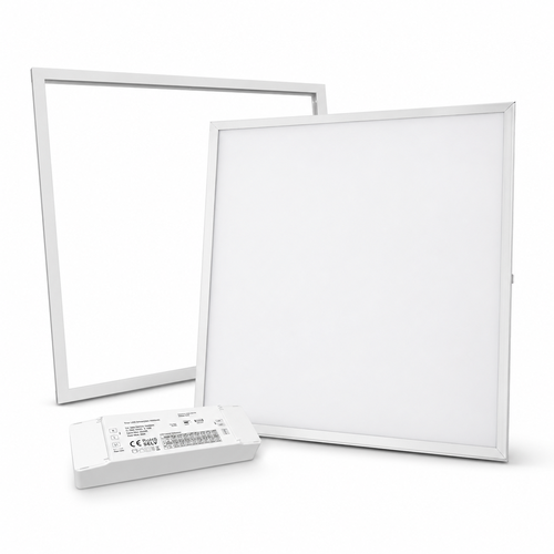 60x60 Troldtekt panel + ramme med fjærer - Høyde: 12,5mm, komplett sett med dimbar driver, 36W