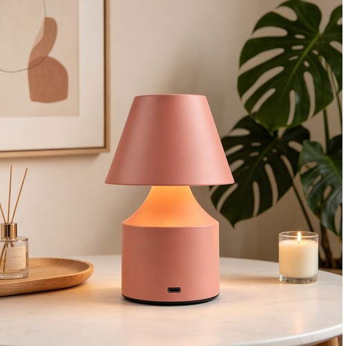 Oppladbar LED bordlampe - Rosa, touch dimbar, 3-i-1, IP20 innendørs