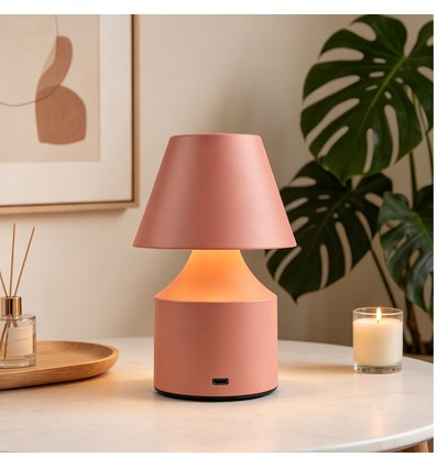 Oppladbar LED bordlampe - Rosa, touch dimbar, 3-i-1, IP20 innendørs