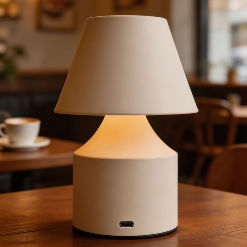 Oppladbar LED bordlampe - Krem, touch dimbar, 3-i-1, IP20 innendørs