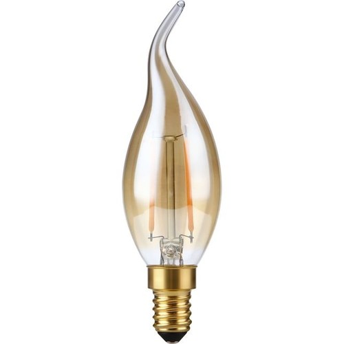 E14 2W dimbar LED kronepære med tipp - C35, filament, 2200K, gyllent glass