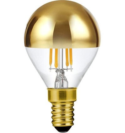 E14 4W dimbar LED kronepære med toppforspeiling - G45, filament, gull, 2500K