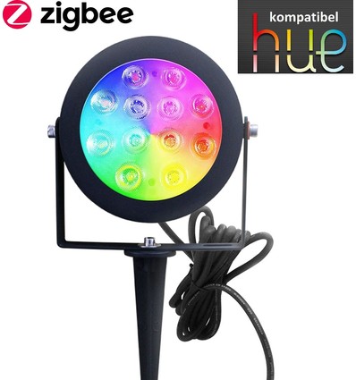 Zigbee Pro LED Hagespot 25W RGB+CCT, 2100LM, IP65, 230V - Sort