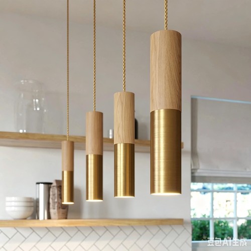 Lampeholder & takkopp, Designer - Tre og gull-look, 2m ledning