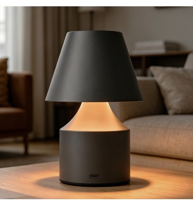 Oppladbar LED bordlampe - Grå, touch dimbar, 3i1, IP20 innendørs