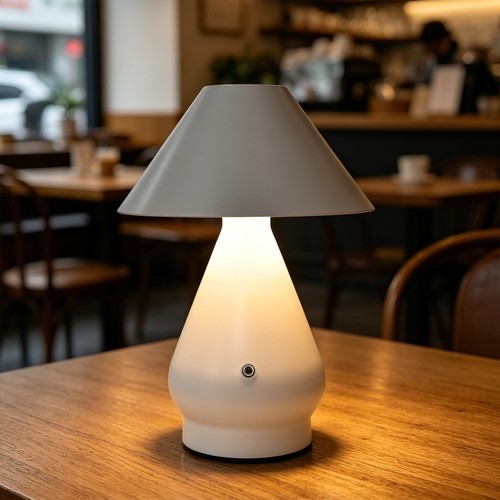 Oppladbar LED bordlampe - Hvit, Ø16cm, 21,5cm høy, touch dimbar, 3i1, IP20 innendørs