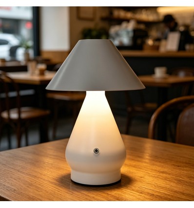 Oppladbar LED bordlampe - Hvit, Ø16cm, 21,5cm høy, touch dimbar, 3i1, IP20 innendørs