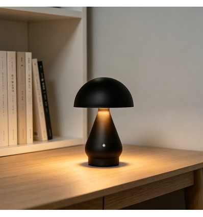Oppladbar LED bordlampe - Sort, Ø15cm, 22cm høy, touch dimbar, 3-i-1, IP20 innendørs