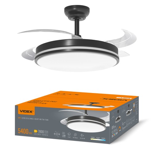 60W LED taklampe med vifte - CCT, sort, inkl. fjernkontroll