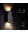 V-Tac 10W LED vegglampe 3-i-1 - Sort hus, IP65, opp/ned lys, inkl. lyskilde