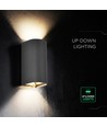 10W LED vegglampe - 3-i-1 CCT, IP65, sort, opp/ned lys