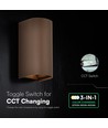 10W LED vegglampe 3-i-1 - Cortenfarget finish, IP65, opp/ned-lys, inkl. lyskilde
