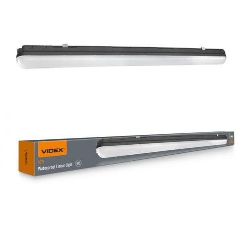 120cm 36W vanntett komplett LED-armatur - IP65, sort, 5000K, gjennomgangskoblet