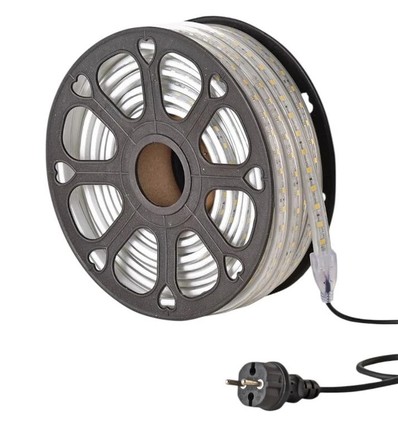 50m arbeidslys LED-strip - 230V, IP65, 1500 lm/m, 12W/m, 4000K, Byggeplassbelysning