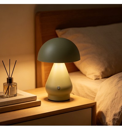Oppladbar LED bordlampe - Grønn, Ø15cm, 22cm høy, touch dimbar, 3i1, IP20 innendørs