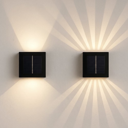 Solcelle vegglampe med justerbar lyseffekt - IP54, sort, roterbar, firkantet, skumringssensor