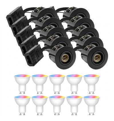 10 stk. Zigbee Downlight Inno88 - Inkl. Hue-kompatible GU10-pærer, sort, IP44, godkjent i isolasjon