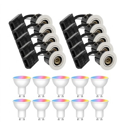 10 stk. Zigbee Downlight Inno88 - Inkl. Hue-kompatible GU10 pærer, hvit, IP44, godkjent i isolasjon